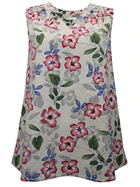 STONE Linen Blend Tropical Floral Sleeveless Top - Size 6 to 18