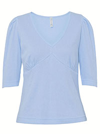 SKY-BLUE Half Sleeve Ribbed T-Shirt - Plus Size 18/20 to 22/24 (L to XL)