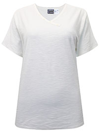 IVORY Pure Cotton Button Detail Short Sleeve Top - Size 10/12 to 26/28 (S to XXL)