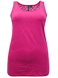 MAGENTA Pure Cotton Lace Insert Sleeveless Top - Size 10/12 to 18/20 (S to L)