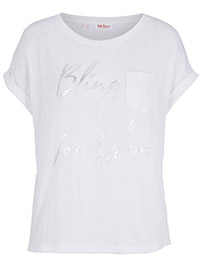 WHITE Scoop Neck 'Bling for Glam' Roll Sleeve T-Shirt - Size 10/12 to 26/28 (S to 2XL)