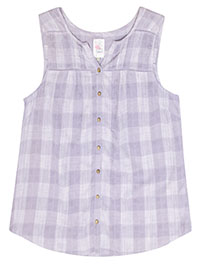 LILAC Pure Cotton Sleeveless Checked Blouse - Plus Size 12 to 16