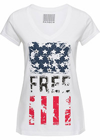 WHITE Pure Cotton Distressed American Flag Top - Size 10/12 to 22/24 (S to XL)