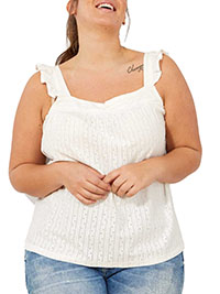 IVORY Pure Cotton Broderie Frill Strap Top - Plus Size 20/22 to 32/34 (EU 46/48 to 58/60)