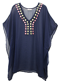 NAVY Embroidered Mirror Sequin Embellished Crinkle Kaftan - Size 10 to 18 (EU 36 to 44)