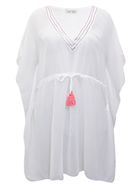WHITE Sequin Embellished Tassel Tie Kaftan - Freesize Fits 10 to 12