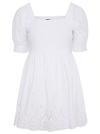 Curve WHITE Shirred Bodice Broderie Anglaise Top - Plus Size 30/32