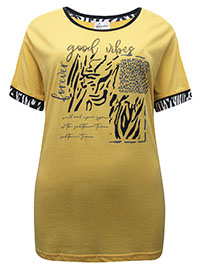 YELLOW Modal Blend Mixed Zebra Placement Print T-Shirt - Plus Size 14 to 30 (EU 40 to 56)