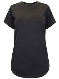 BLACK Short Sleeve Curved Hem Top - Size 12 to 14 (S to M)