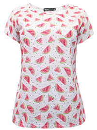 PINK Watermelon Print Short Sleeve T-Shirt - Size 10 to 20