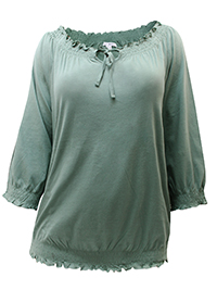 SAGE-GREEN Pure Cotton Tie Neck Gypsy Top - Plus Size 22/24 to 30/32