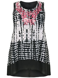 Curve BLACK Florescent Embroidered Tie Dye Print Sleeveless Top - Plus Size 18