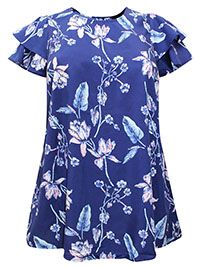 Curve BLUE Floral Print Layered Sleeve Top - Plus Size 16 to 30/32