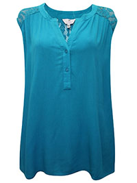 TURQUOISE Sleeveless Lace Insert Top - Plus Size 16 to 30