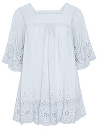 Curve LIGHT-BLUE Broderie Anglaise Milkmaid Square Neck Top - Plus Size 22/24 to 38/40