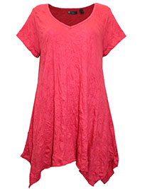 RED Cotton Blend Hanky Hem Crinkle Top - Size 10/12 to 30/32 (S to 3XL)