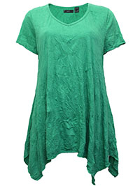GREEN Cotton Blend Hanky Hem Crinkle Top - Size 10/12 to 30/32 (S to 3XL)