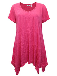PINK Cotton Blend Hanky Hem Crinkle Top - Size 10/12 to 30/32 (S to 3XL)