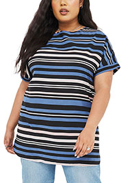 MULTI Striped Button Shoulder Boxy Top - Size 10 to 16