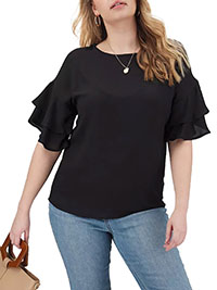 BLACK Fluted Sleeve Boxy Top - Plus Size 16 to 28