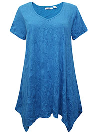 ROYAL-BLUE Cotton Blend Hanky Hem Crinkle Top - Size 10/12 to 30/32 (S to 3XL)