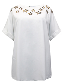 IVORY Embellished Star Woven Top - Size 14 to 18