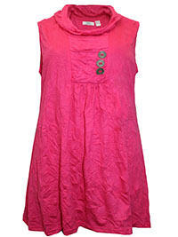 PINK Sleeveless Cowl Neck Button Top - Size 10/12 to 30/32 (S to 3XL)