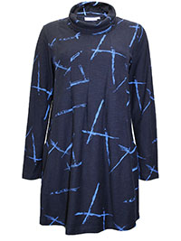 NAVY Pure Cotton Cowl Neck Abstract Print Pocket Tunic - Size 10 to 20