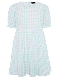 Curve AQUA-GREEN Gingham Tiered Tunic Top - Plus Size 16 to 30/32