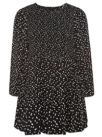 Curve BLACK Spot Print Shirred Balloon Sleeve Top - Plus Size 18 to 24