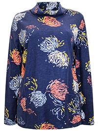 NAVY Pure Cotton Roll Neck Floral Print Pocket Top - Size 10 to 18