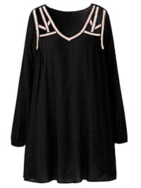 BLACK Embroidered Crinkle Tunic - Size 12 to 16