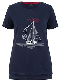 NAVY Pure Cotton Sailing Boat T-Shirt - Plus Size 18/20 to 26/28 (L to 2XL)