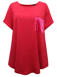 RED Pure Cotton Velvet Pocket Top - Plus Size 18/20 to 22/24 (L to XL)