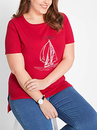 RED Pure Cotton Sailing Boat T-Shirt - Plus Size 18/20 to 30/32 (L to 3XL)