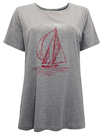 GREY Pure Cotton Sailing Boat T-Shirt - Plus Size 14/16 to 26/28 (M to 2XL)