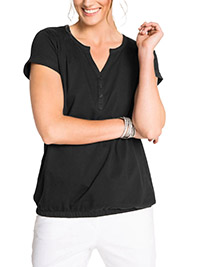 BLACK Pure Cotton Short Sleeve Bubble Hem Top - Size 10/12 to 26/28 (S to 2XL)