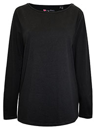 BLACK Long Sleeve Cotton Jersey T-Shirt  - Plus Size 14/16 to 26/28 (M to 2XL)