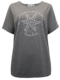 GREY Pure Cotton Starfish Print Short Sleeve T-Shirt - Plus Size 18/20 (L)
