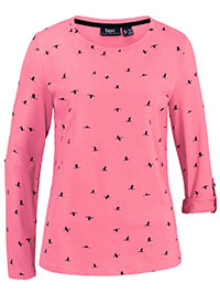 PINK Cotton Jersey Flying Ducks Roll Sleeve Top - Size 10/12 to 22/24 (S to XL)