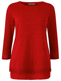 RED 3/4 Sleeve Layered Hem Top - Size 10 to 28