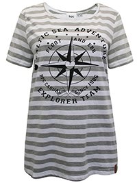 GREY Cotton Rich Striped Compass Print T-Shirt - Plus Size 14/16 to 26/28 (M to 2XL)