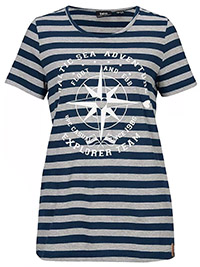 NAVY Cotton Rich Striped Compass Print T-Shirt - Plus Size 18/20 to 26/28 (L to 2XL)