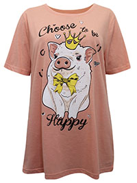 PEACH Pure Cotton Pig Print T-Shirt  - Plus Size 18/20 to 30/32 (L to 3XL)