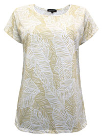 ALMOND Leaf Print Cap Sleeve Top - Size 14 to 16