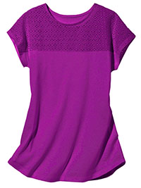 VIOLET Pure Cotton Broderie Panel Short Sleeve T-Shirt - Size 6/8 to 24 (EU 34/36 to 52)