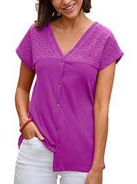 VIOLET Pure Cotton Broderie Panel Button Through Top - Size 6/8 to 24 (EU 34/36 to 52)