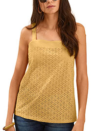 OCHRE Pure Cotton Broderie Vest Top - Size 6/8 to 22 (EU 34/36 to 50)