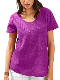 VIOLET Pure Cotton Broderie Front Top - Size 10/12 to 18/20 (EU 38/40 to 46/48)