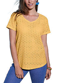OCHRE Pure Cotton Broderie Front Top - Size 6/8 to 22 (EU 34/36 to 50)